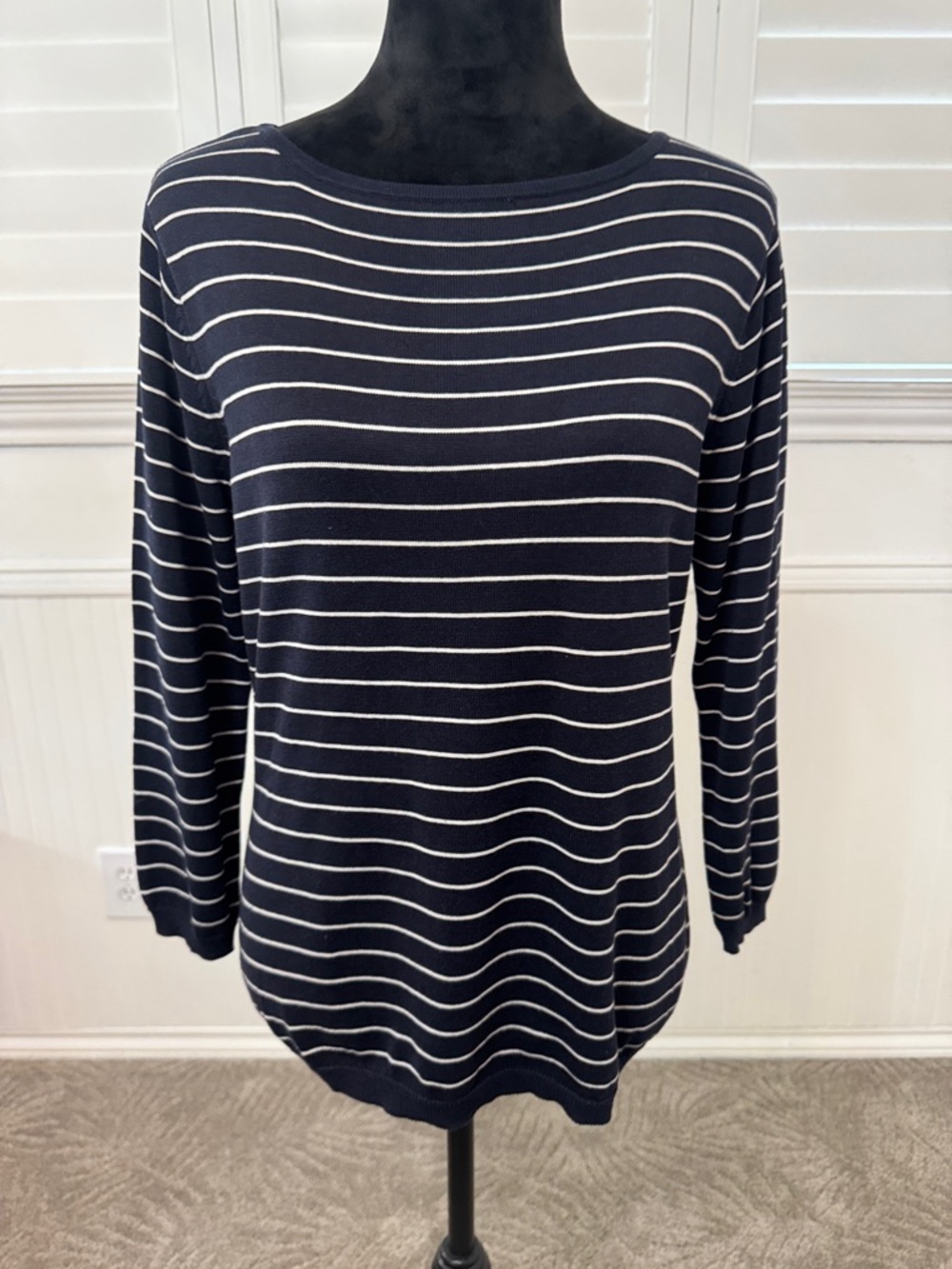 Striped Navy and White Long-Sleeve Knit Top
